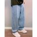 Retro Light Blue Wide Leg Dad Jeans For Men Trendy Heavily Washed Slimming Loose Fit Version_viptrois.com