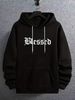 Men's Autumn And Winter Casual Fashion Loose Hooded Sweatshirt Letter Blessed Print Warm Long Sleeved Pullover_viptrois.com