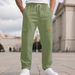 Men's Clothing Sports Casual Long Pants New Linen Multi Pocket Drawstring Sweatpants Cargo_viptrois.com