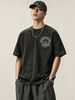 230g Washed Men Casual Tee Gothic Fleur De Lis Vintage Letter Print Short Sleeve Loose Daily Streetwear T-Shirt_viptrois.com