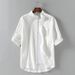 Men's Clothing Stand Collar Three-quarter Sleeve Shirt Trendy Men's Cotton And Linen Loose Three-quarter Sleeve Large Size Shirt Linen Men's Clothing_viptrois.com