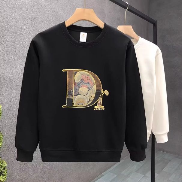 2024 Autumn And Winter New Trend Personalized Printed Men's Sweatshirt Korean Version Slim Fit Pullover Round Neck Bottoming Shirt Men's T Shirt_viptrois.com