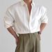 Men's Clothing Cotton And Linen White Shirt Men's High End Loose Long Sleeved Sun Protection Clothing Linen Breathable Shirt Pocket Workwear Shirt_viptrois.com