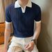 Men's Clothing Men's Summer Lapel Slim Fit Ins High End Color Casual Soft Glutinous Top_viptrois.com