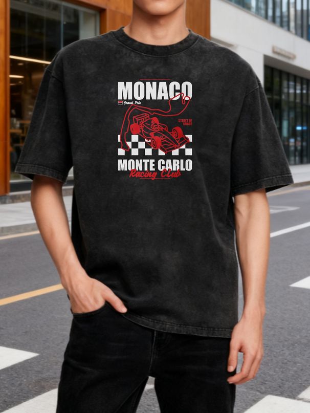 Retro Racing Style T Shirt Monaco Monte Carlo Graphic Design Distressed Cotton Oversized Fit Men Women Casual Wear_viptrois.com