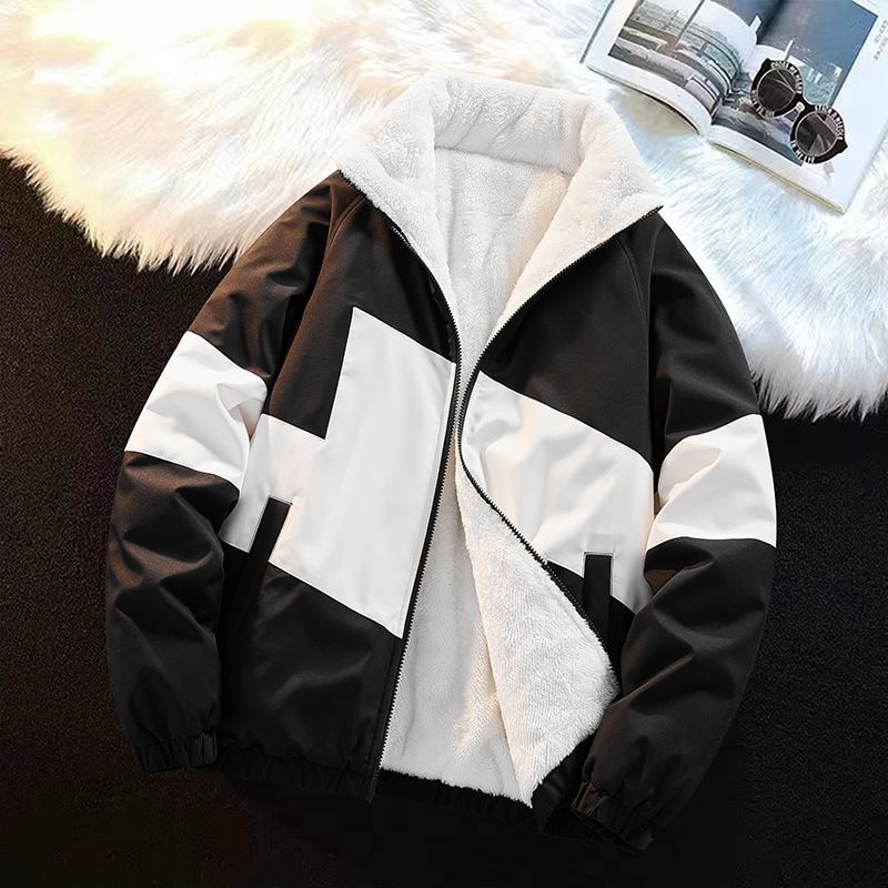 Youth Winter Fleece Jacket With Waterproof & Windproof Design, Thickened Polyester Outerwear For Teens, Trendy Color-Blocked Casual Coat_viptrois.com