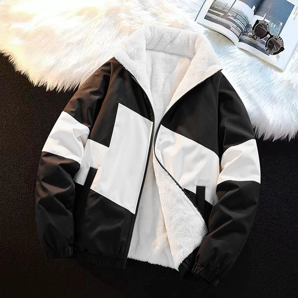 Youth Winter Fleece Jacket With Waterproof & Windproof Design, Thickened Polyester Outerwear For Teens, Trendy Color-Blocked Casual Coat_viptrois.com