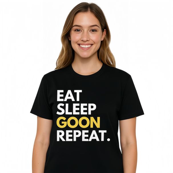Camiseta Gooner Funny Gooning Meme Eat Sleep Goon Repeat Hecha En EE. UU. De Algodón Puro Tejido, Cómoda Para Hombres Y_viptrois.com