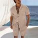 Men's Clothing European And American Cross Border Short Sleeved Cuban Collar Shirt Men's Summer Thin Suit Casual Sportswear Summer Shorts Shirt_viptrois.com