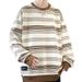 Round Neck Sweatshirt For Men, Retro Lazy Style Striped Long Sleeved Top, Loose Casual Jacket_viptrois.com