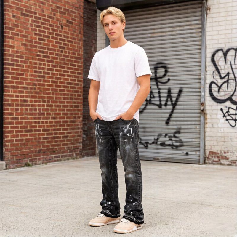 Men's Classic Straight Leg Denim Jeans | Vintage Washed Non-Iron Cotton Trousers With Fading Details_viptrois.com