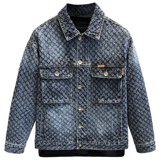 2026 Fashion American Style Outerwear Men Lapel Elegant Cat Claw Design Single-Breasted Pocket Long Sleeve Loose Wear-Resistant Vintage Denim Jacket_viptrois.com