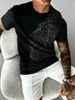 Cross Border Men's Summer Fashion Casual Lion Pattern Short Sleeved T Shirt With Hot Fix Rhinestone Design_viptrois.com