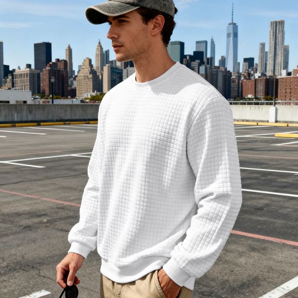 Men's Casual Long Sleeve Pullover Sweatshirt - Loose Fit, Breathable Polyester, Stylish Jacquard Design For Spring & Fall_viptrois.com