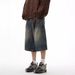 Denim Shorts Men's Retro Pants Logging Wide Leg Shorts Six Point Pants Couple Summer_viptrois.com