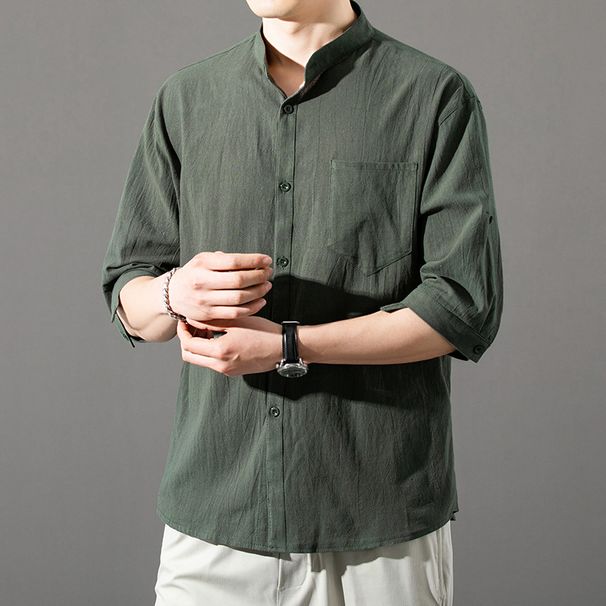 Men's Clothing Large Size Linen Short Sleeved Shirt Men's Loose Trend Fat Plus Fat Plus Men's Summer Cotton And Linen Five Point Sleeve Thin Section_viptrois.com