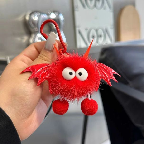 Halloween Bat Plush Keychain - Cute Devil Backpack Charm For Car, Purse, And Keys - Soft Faux Fur Accessory In Black, White, Pink, And Red_viptrois.com