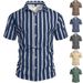 Men's Summer Vertical Striped Short Sleeve Shirt Casual Button Down Beach Shirts_viptrois.com