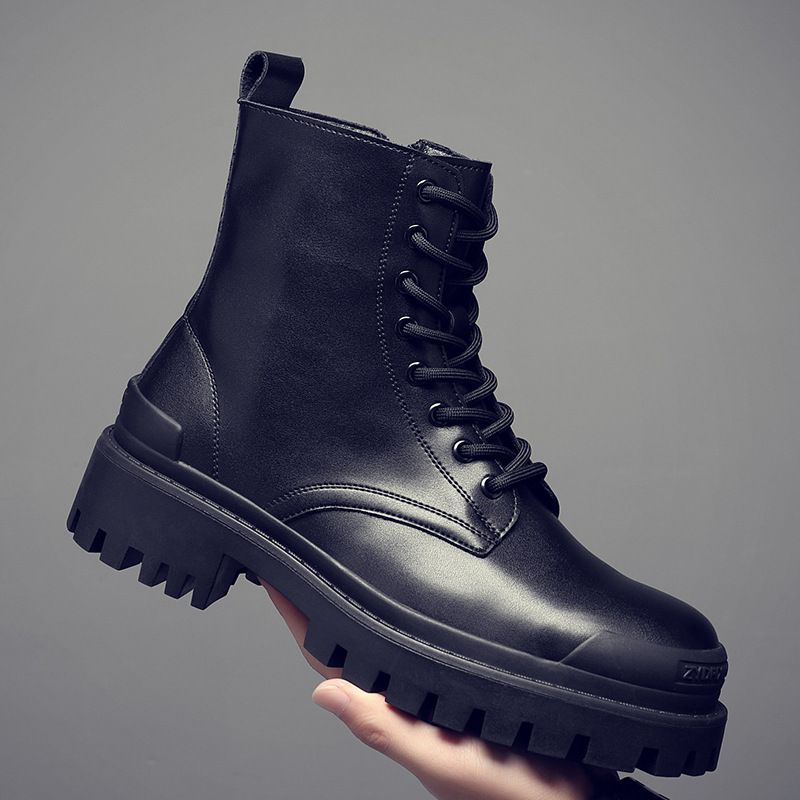 Leather Martin Boots Men's High-top Wind Mid-help Tooling Locomotive Soft Leather Velvet Men's Shoes_viptrois.com