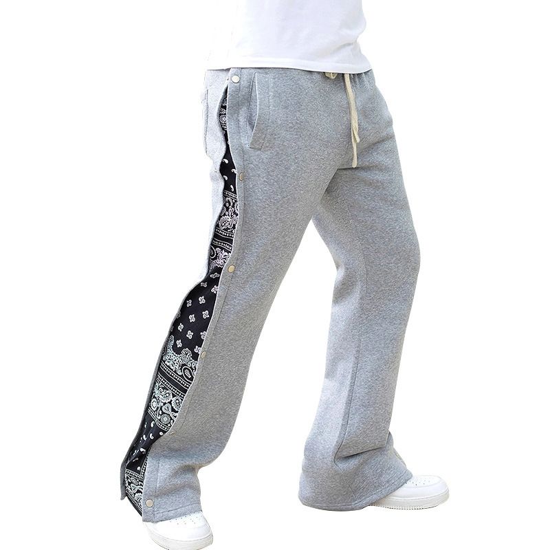 Man's Clothing High Street Hip Hop Breasted Sweatpants Men's Baggy West Coast Cashew Flower Wide Leg Pants_viptrois.com