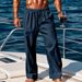 Cross-Border Cotton Linen In-Stock Plus Size Men's Breathable Sweat-Absorbent Solid Color Long Basic Style Casual_viptrois.com