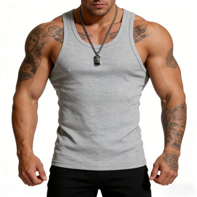 Men's Clothing Men's Heavyweight Cotton Coarse Ribbed Sleeveless Tank Top Solid Color Sports Vest Slim Fit For Formal & Casual_viptrois.com