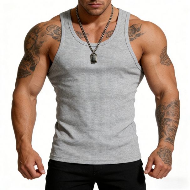Men's Clothing Men's Heavyweight Cotton Coarse Ribbed Sleeveless Tank Top Solid Color Sports Vest Slim Fit For Formal & Casual_viptrois.com
