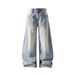 Men's Bamboo Joint Washed Curved Jeans Loose Wide Leg Casual Trousers Mid Waist Straight Pants Autumn Style High Street Vibe Black Blue_viptrois.com