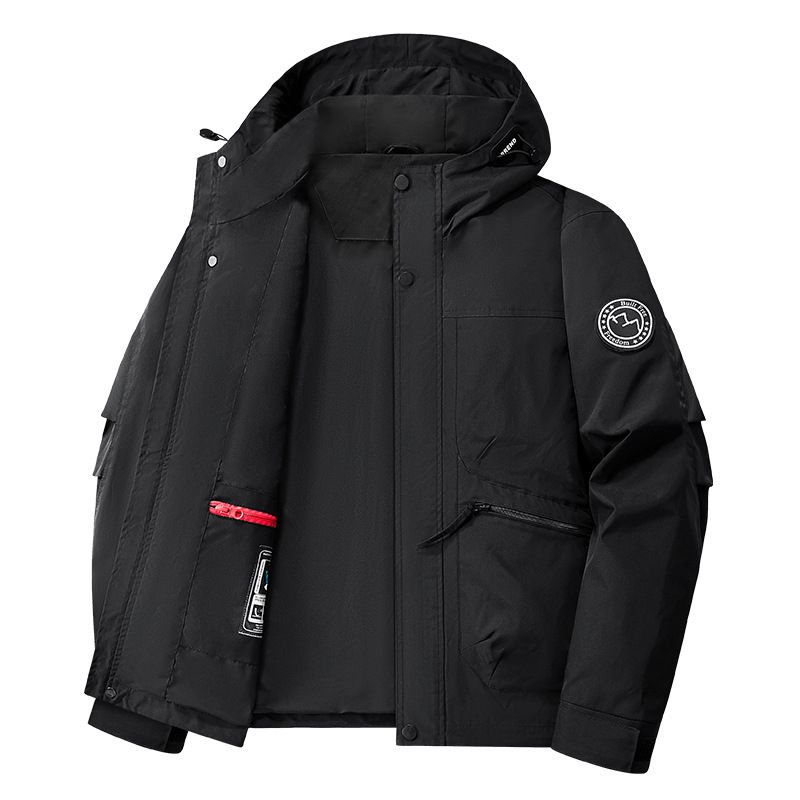 Men's Multi-Pocket Fleece-Lined Work Jacket - Windproof Hooded Utility Coat For Outdoor Fishing & Photography (Regular & Fleece-Lined Options)_viptrois.com