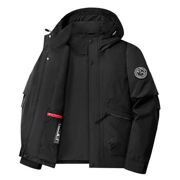 Men's Multi-Pocket Fleece-Lined Work Jacket - Windproof Hooded Utility Coat For Outdoor Fishing & Photography (Regular & Fleece-Lined Options)_viptrois.com