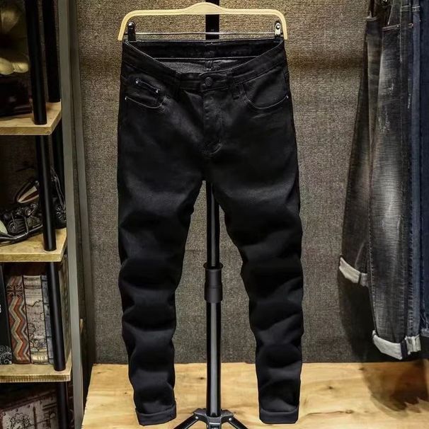 Men's Clothing Ripped Patch Jeans Spring And Autumn New Trendy Brand Black High Street Versatile Slim Fit Skinny Casual Trousers_viptrois.com