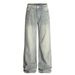 Washed Vertical Striped Ripped Jeans Men's American High Street Vintage Distressed Punk Loose Wide-Leg Straight Long_viptrois.com