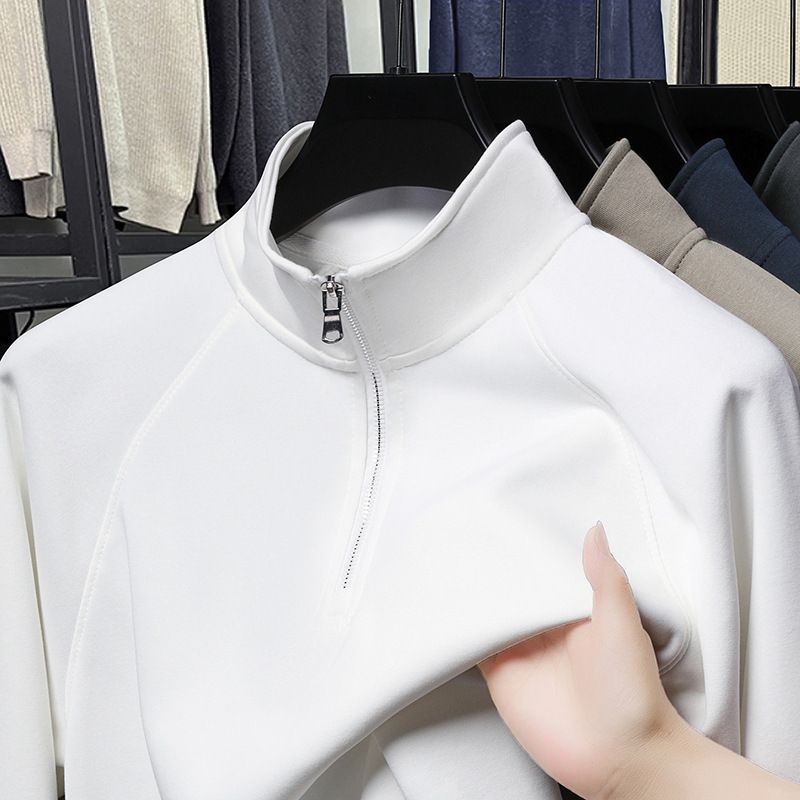 Men's Half-Zip Stand Collar Cotton Blend Pullover Sweatshirt - Casual Slim Fit Long Sleeve T-Shirt For Spring & Autumn_viptrois.com