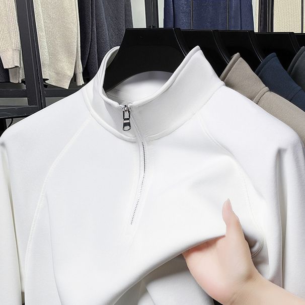 Men's Half-Zip Stand Collar Cotton Blend Pullover Sweatshirt - Casual Slim Fit Long Sleeve T-Shirt For Spring & Autumn_viptrois.com