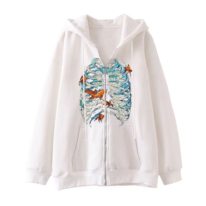 Skull Butterfly Street Hip-Hop Gothic Y2K Black Zipper Hoodie Harajuku Jacket Sweatshirt For Women_viptrois.com