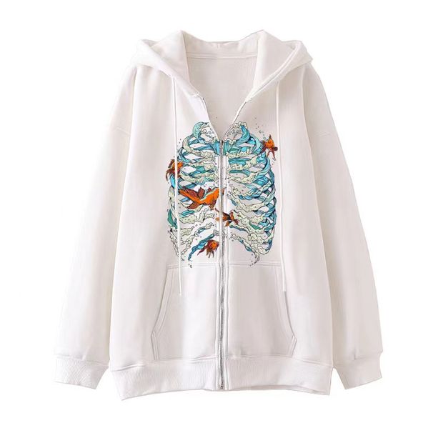 Skull Butterfly Street Hip-Hop Gothic Y2K Black Zipper Hoodie Harajuku Jacket Sweatshirt For Women_viptrois.com