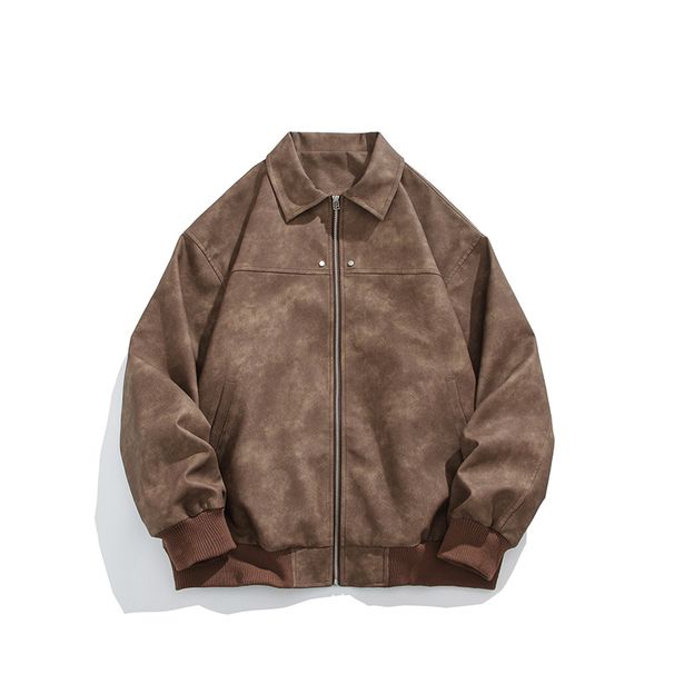 Spring And Autumn Retro High Street Suede Short Jacket Men's Loose Handsome Versatile Locomotive Lapel Flight Casual Jacket_viptrois.com