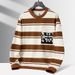 Men’s Streetwear Pocket Sweatshirt – Oversized Fit, Stripe & Logo Print, Lightweight Polyester (Olive/Deep Blue/Caramel, M-5XL)_viptrois.com
