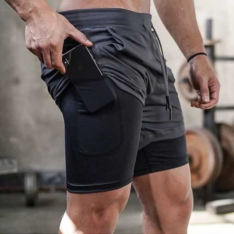 Men's Double-Layer Running Shorts With Phone Pocket - Lightweight Stretch Training Shorts For Athletic Activities_viptrois.com