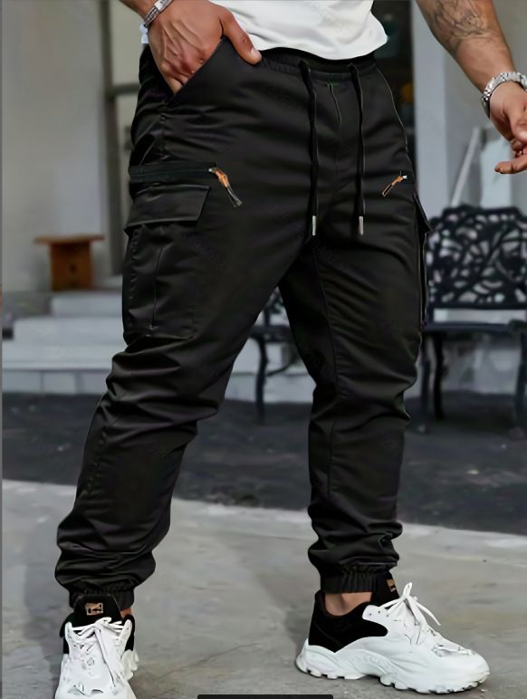 Men's Casual Sports Jogger Pants Multi Pocket Solid Color European Size Spring Autumn Work Pants Versatile Comfortable Fit_viptrois.com