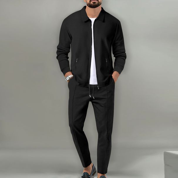 Men's Clothing 2025 New Autumn Style Youth Waffle Zipper Pocket Lapel Slim Cardigan Men's Jacket Suit_viptrois.com