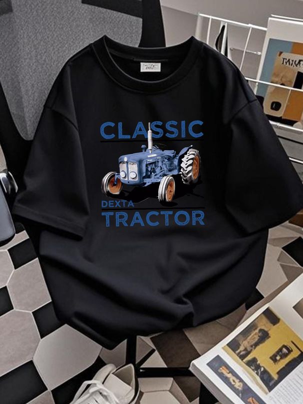 Classic Tractors Fordson Dexta Inspired Retro T-Shirt Summer Stretched Graphic Casual Stylish Breathable Slightly Fashion Top For Everyday Wear_viptrois.com