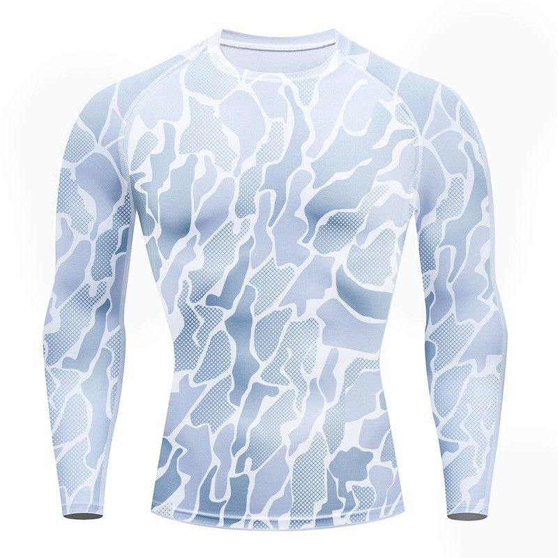 Men's Clothing Size Spot Sports Fitness Tight Breathable Quick Drying Running Ball Printing Arm Long Sleeved T Shirt Tops_viptrois.com