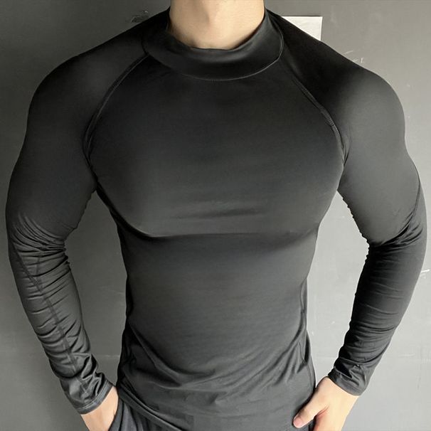 Sports Tights Long-sleeved Running Track Field Basketball Training Wear High-neck Tops Quick-dry Breathable Fitness Clothing_viptrois.com