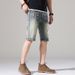 Men's Clothing Summer Retro Hole Denim Shorts Men's Loose Five Point Pants Men's Trendy Brand Five Point Pants Mid Length Pants_viptrois.com