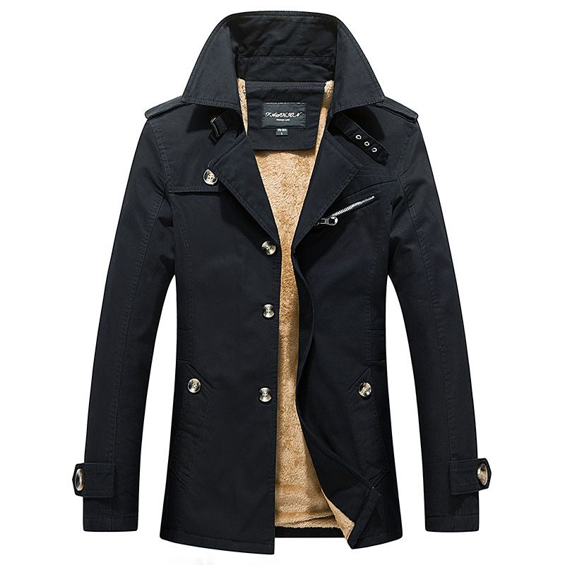 Men'S Washed Jacket Padded Medium-Length Windbreaker Business Casual Jacket_viptrois.com