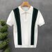 Men's Clothing Leisure Ice Silk Slim Men's Vertical Striped Lapel Knitted Short Sleeved T Shirt Business_viptrois.com