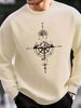 Men's Loose Casual Fashionable Mountain And Compass Pattern Printed Round Neck Long Sleeved Sportswear For Autumn And Winter_viptrois.com