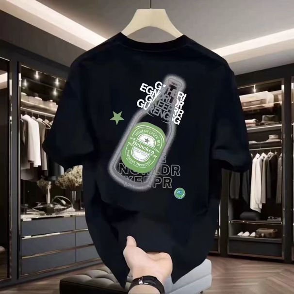 American Fashion Versatile Men's And Women's Loose Tops, Beer Bottle Caps, Printed Cotton Short-sleeved T-shirts, Summer New Youth_viptrois.com