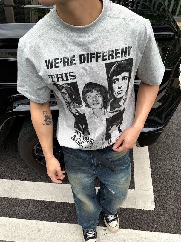 Men's Clothing Men's Summer Band Printed Portrait Retro Small Neck Short Sleeve Tee Shirt Cleanfit Trendy Top_viptrois.com